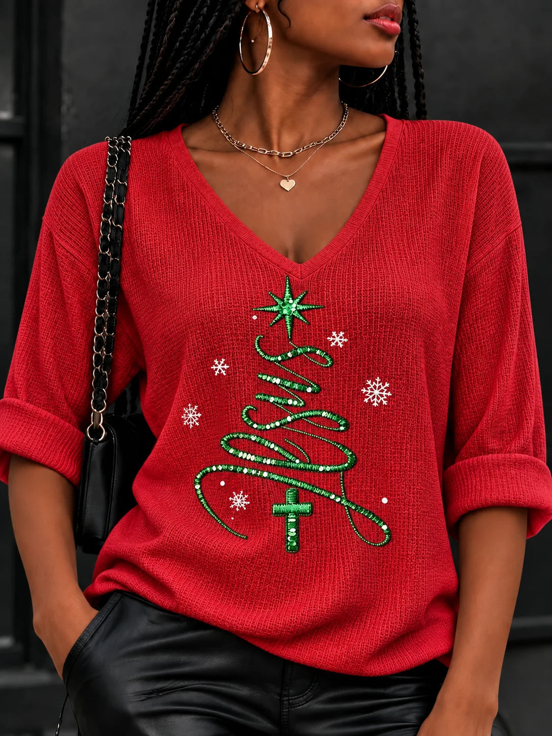 Women's Casual Christmas-Print Top