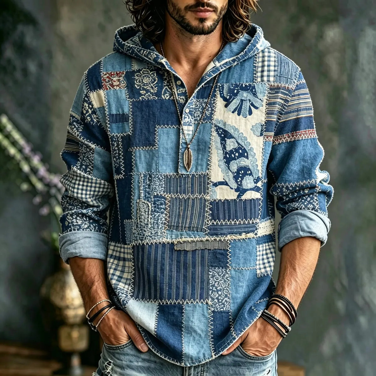 Men's Floral Patchwork Print Hoodies