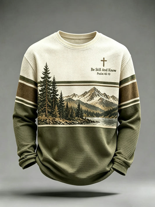 Men's Be Still And Know Psalm 46:10 Printed Waffle-Knit Top