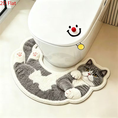 Cute Cat-Shaped Bathroom Rug – Soft Washable Non-Slip Toilet Mat