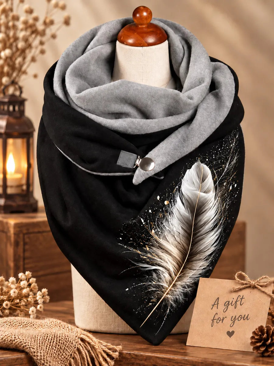 Women's Feather Print Winter Triangle Scarf – Versatile Everyday & Holiday Accessory