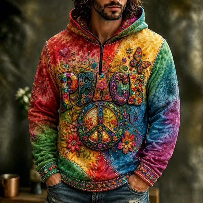 Men's Peace Butterfly Rainbow Bloom Gradient Print Zipper Hoodies