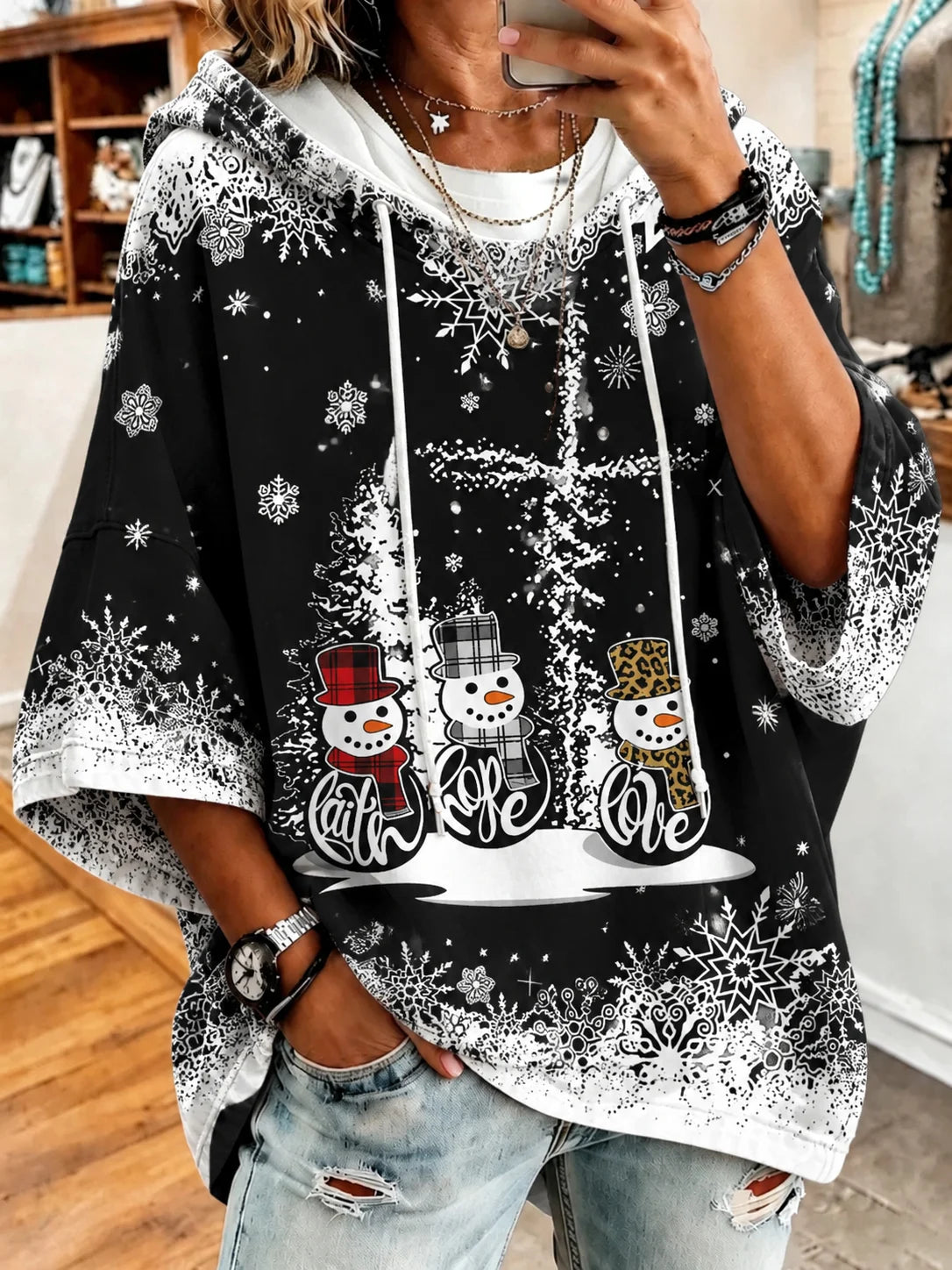Women's Christmas Faith Casual Print Oversized Sweatshirt