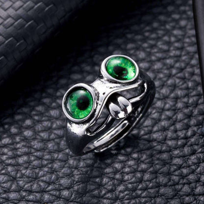 🐸 925 Sterling Silver Movable Tongue Frog Ring – Cute Adjustable Open Ring with Big Eyes