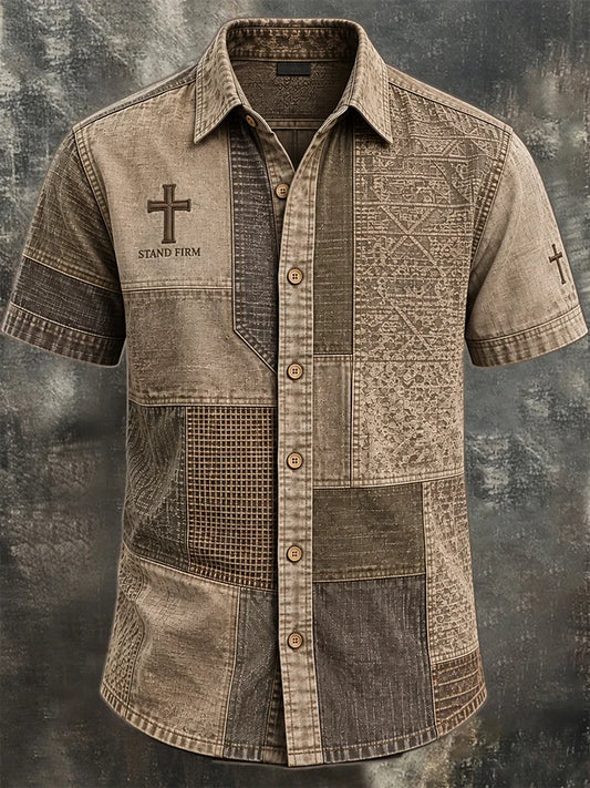 Men's Vintage Faith Faux-Linen Short-Sleeve Shirt