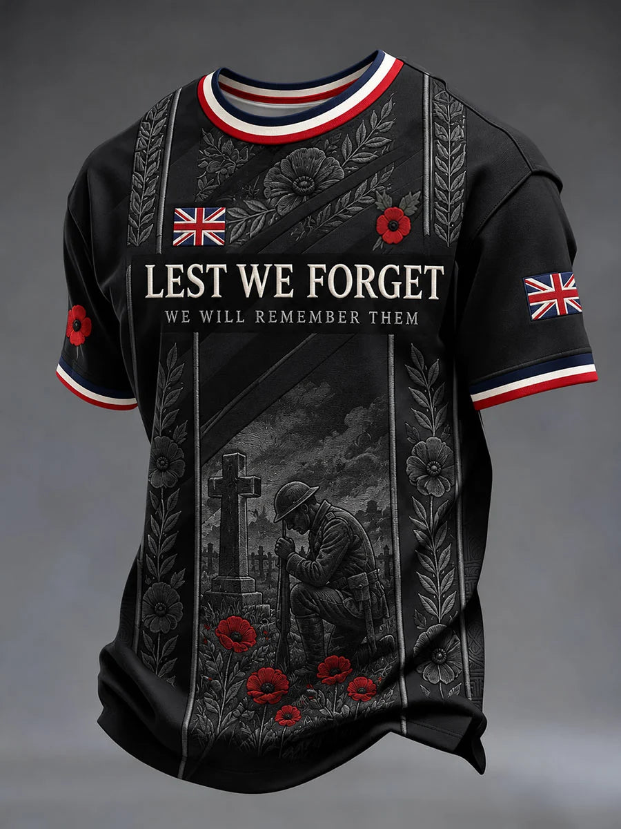Men's Lest We Forget Print Short Sleeves T-shirt