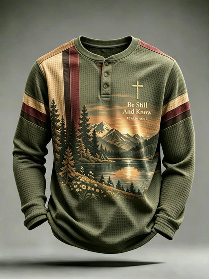 Men's Be Still And Know Psalm 46:10 Printed Waffle-Knit Top