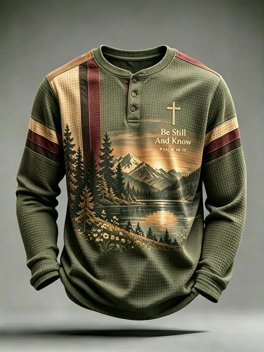 Men's Be Still And Know Psalm 46:10 Printed Waffle-Knit Top