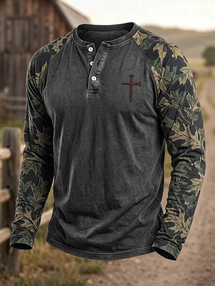 Men's Vintage Western Faith Camo Print Long-Sleeve T-Shirt