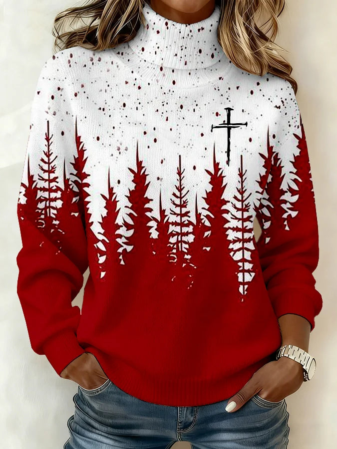 Women's Christmas Faith Print Turtleneck Base Knit Top