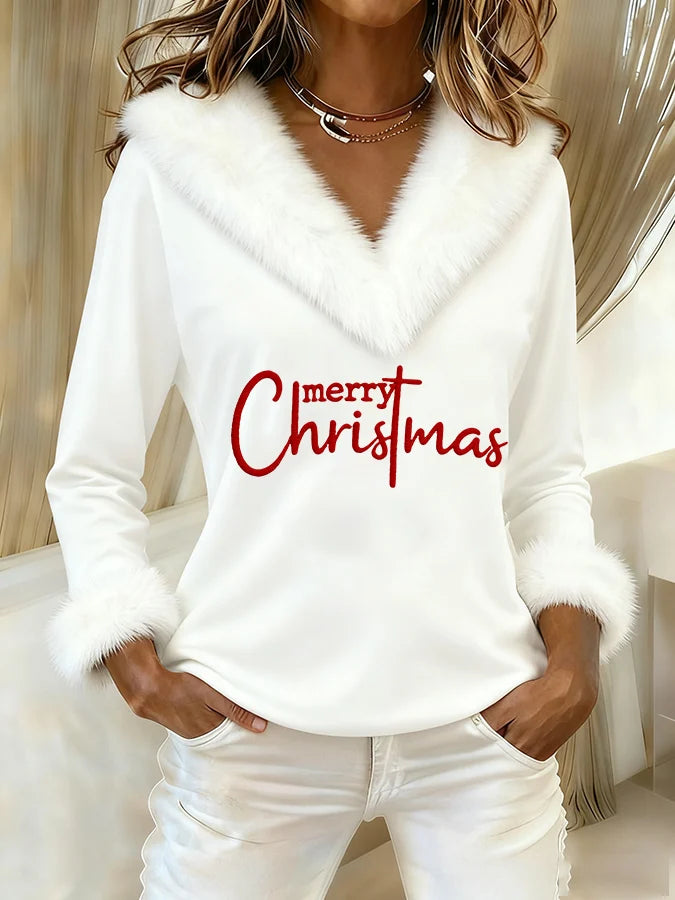 Women's Christmas Fur Collar Top