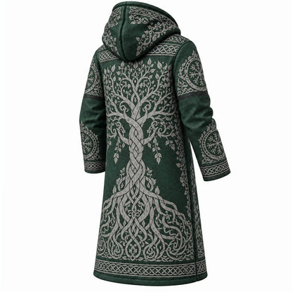 Forest Green Celtic Pattern Longline Hooded Fleece Coat