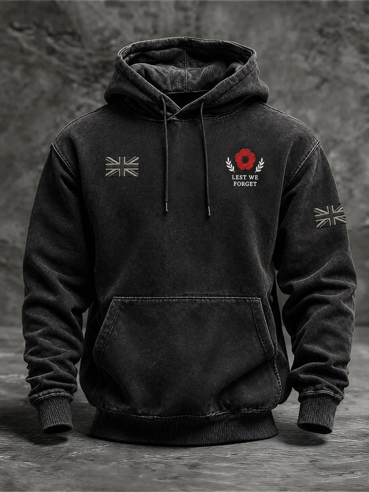 Men's Lest We Forget Print Oversized Drop-Shoulder Hoodie With Pockets