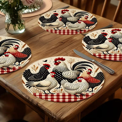Farmhouse Rooster Round Placemat – Rustic Chicken Kitchen Table Decor