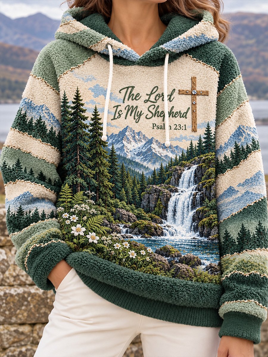 Women’s Casual “Faith” Printed Flannel Hooded Sweatshirt