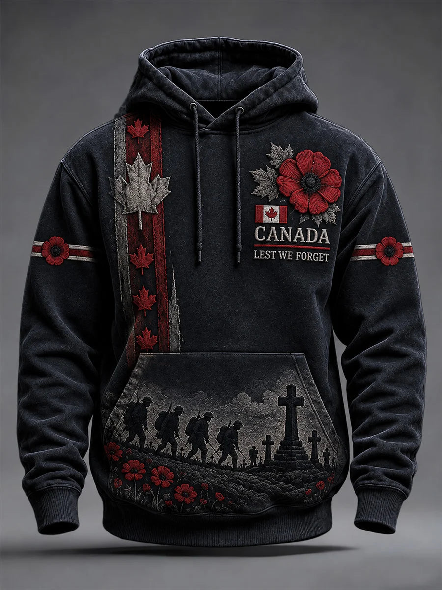 Men's Lest We Forget Canada Remembrance Day Print Oversized Drop-Shoulder Hoodie With Pockets
