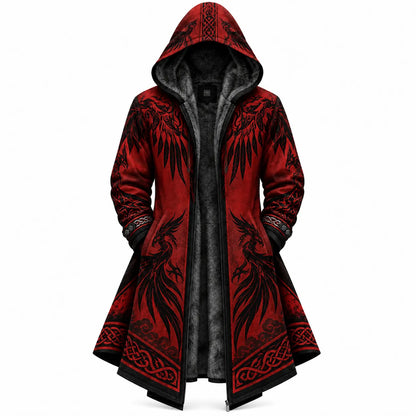Red Black Viking Raven Zip-Up Hooded Jacket