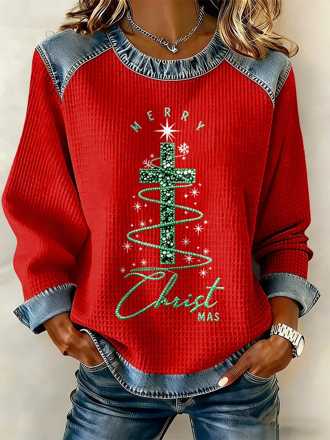 Women's Christmas Cross Print Casual Sweatshirt