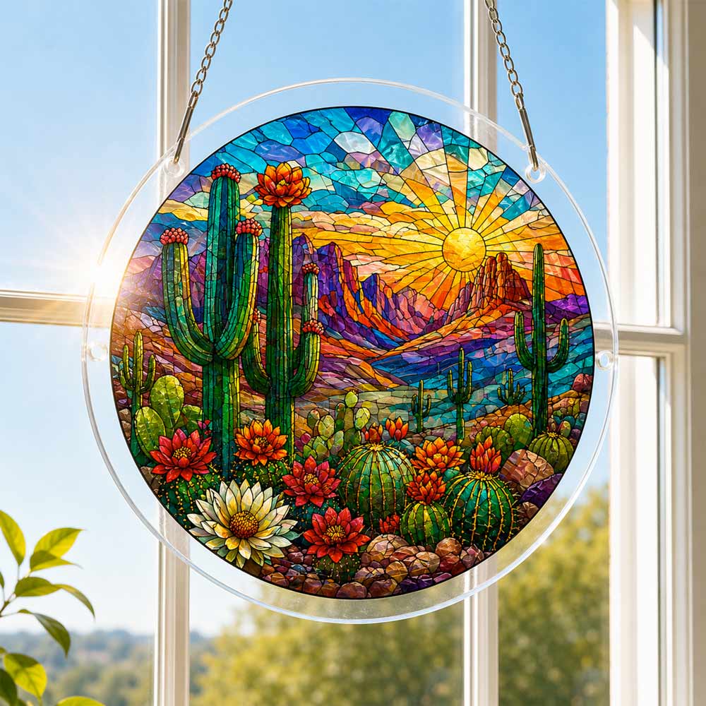 Acrylic Jigsaw Puzzle Suncatcher - Cactus Sunset