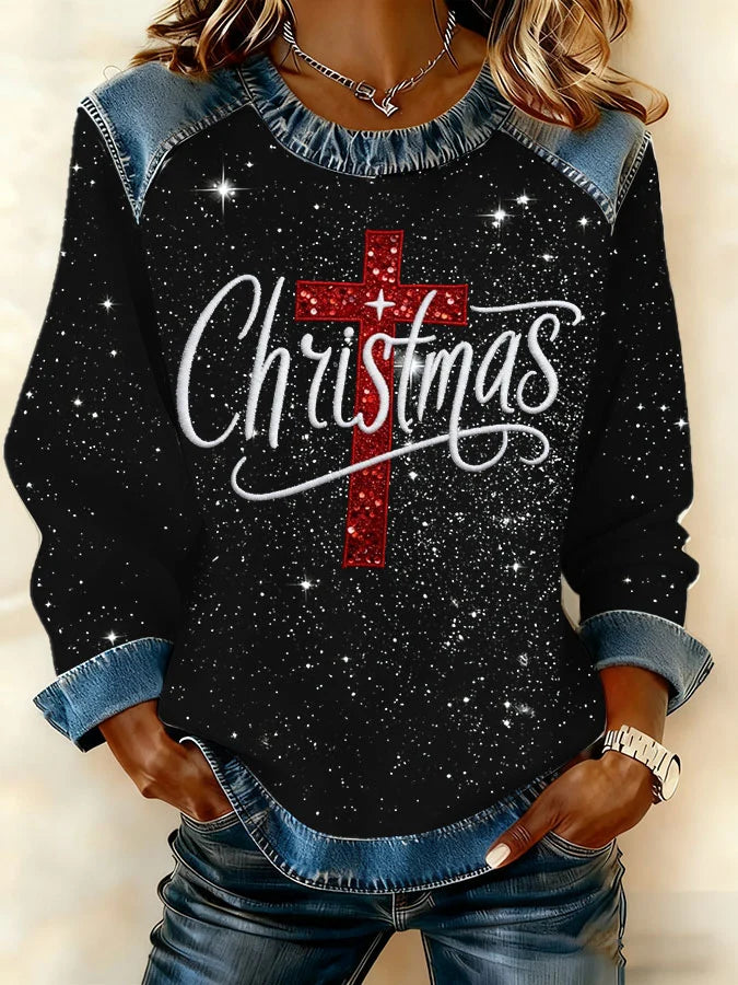 Women's Casual Christmas Cross Print Top