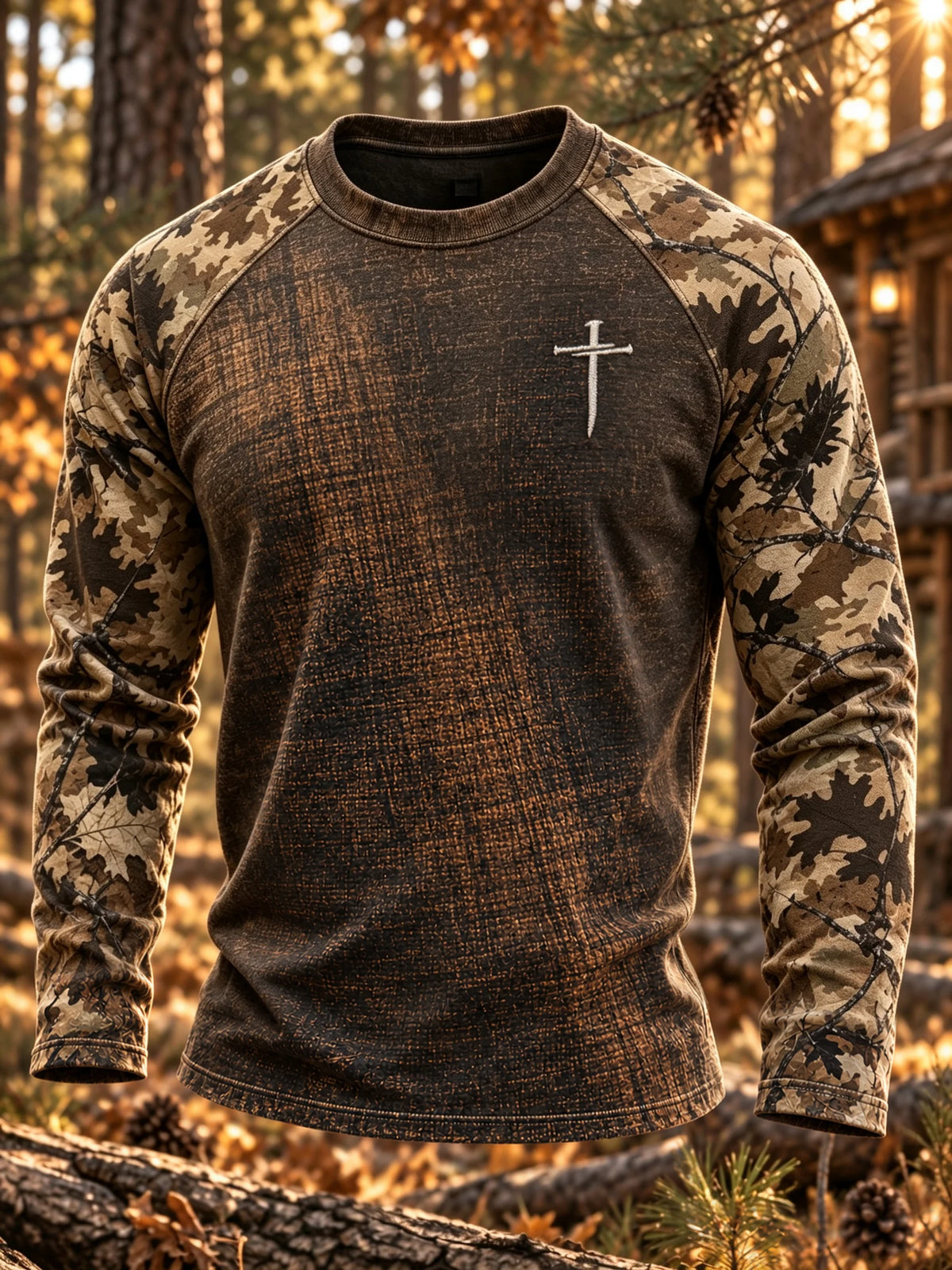 Men's Autumn/Winter "Jungle Faith" Camouflage Print Crew-Neck Top