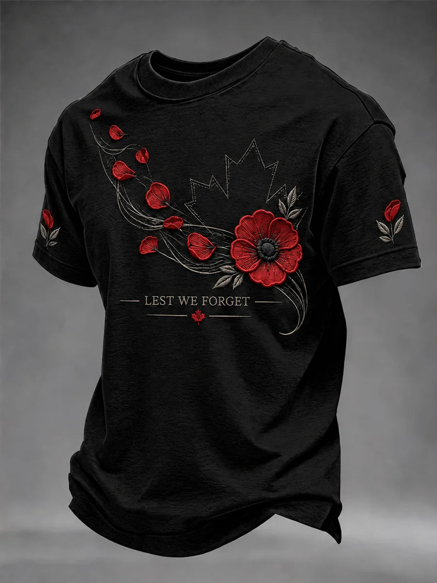 Men's Lest We Forget Canada Remembrance Day Print Short Sleeve T-shirt