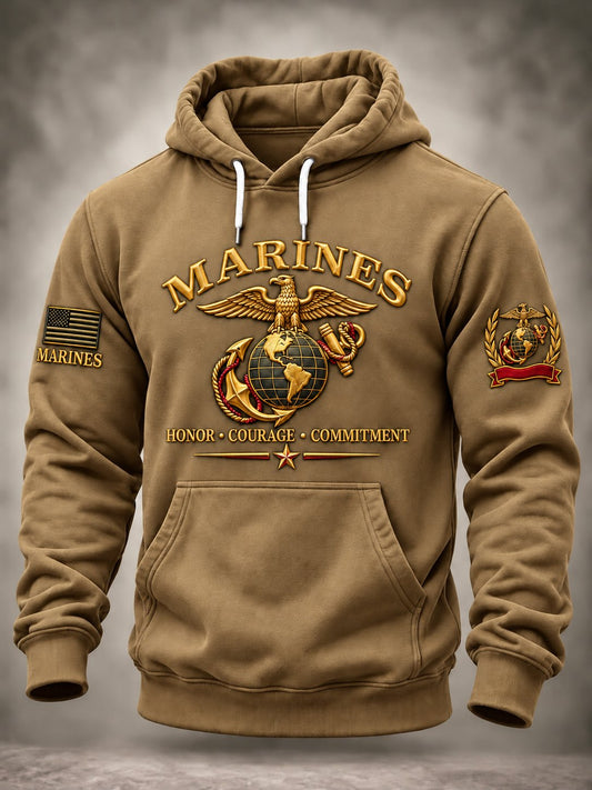 Men's Veterans Art Printed Long-Sleeve Hoodie