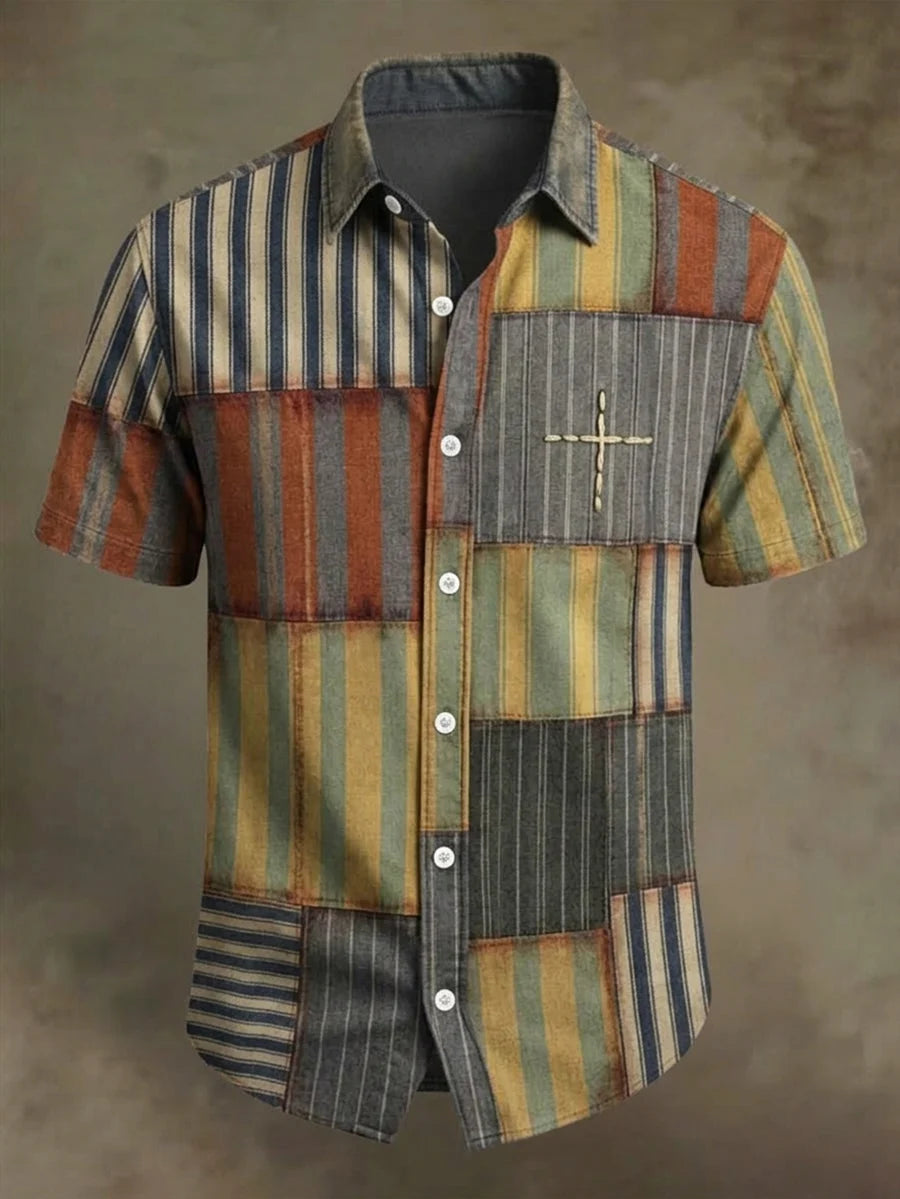 Men's Vintage Faith Faux-Linen Short-Sleeve Shirt