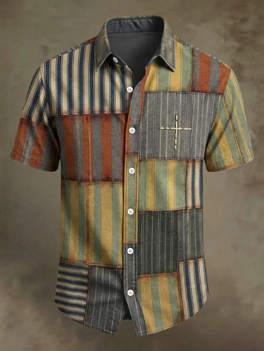 Men's Vintage Faith Faux-Linen Short-Sleeve Shirt