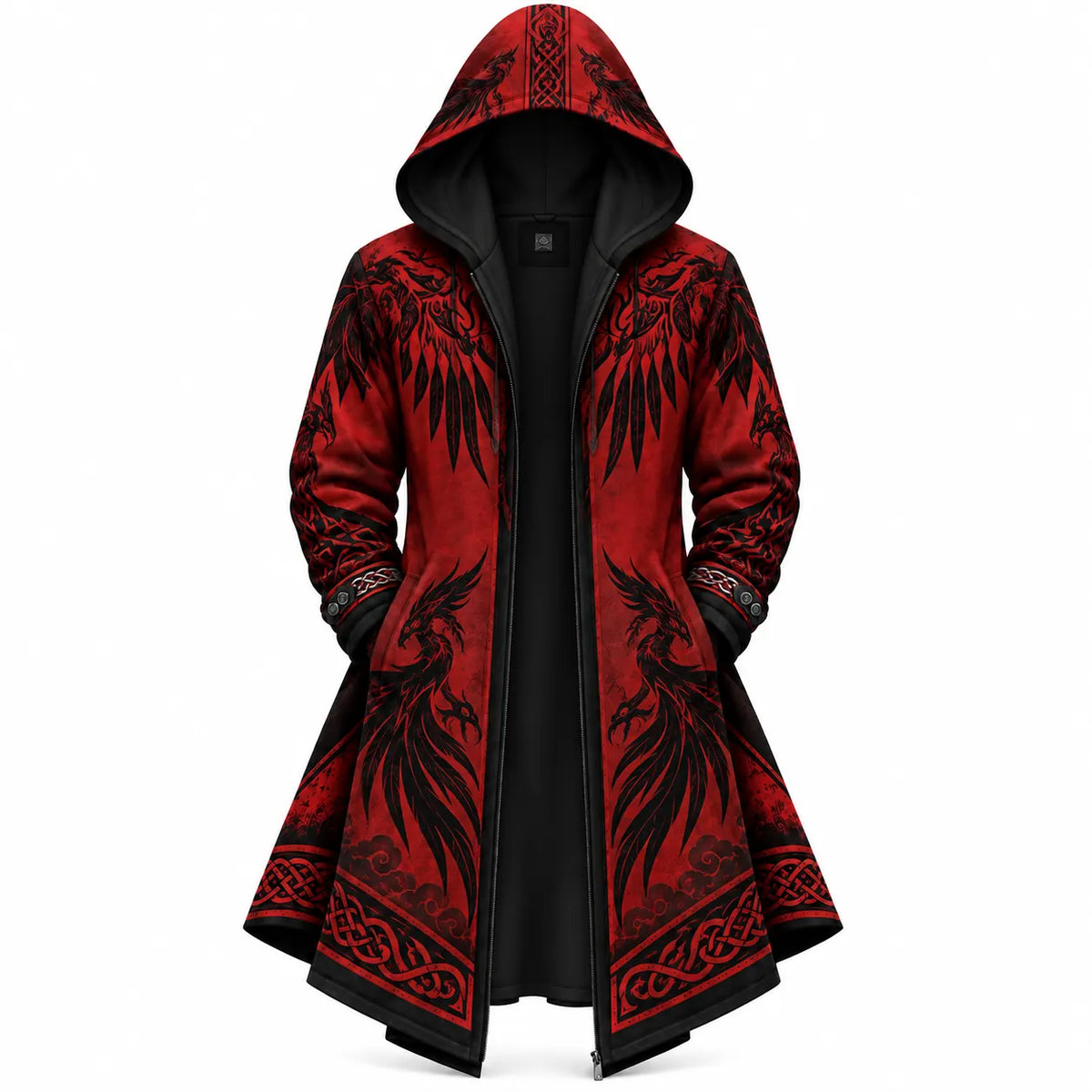 Red Black Viking Raven Zip-Up Hooded Jacket