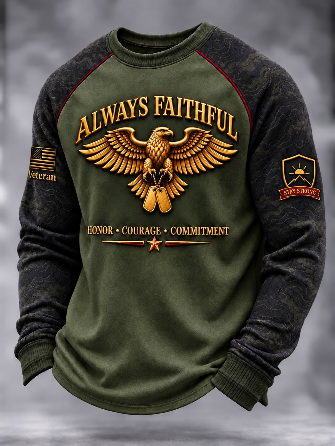 Men's Vintage U.S Veteran Art Printed Waffle-Knit Top