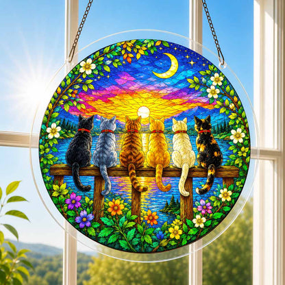 Acrylic Jigsaw Puzzle Suncatcher - Twilight Cats
