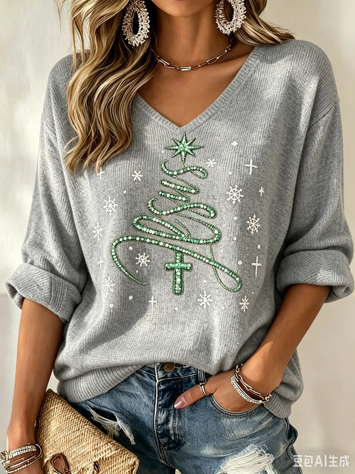 Women's Casual Printed Waffle Top