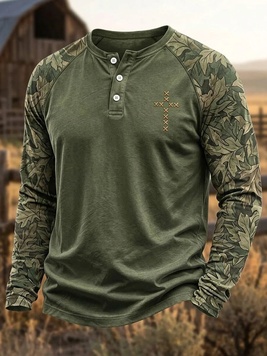 Men's Vintage Western Faith Camo Print Long-Sleeve T-Shirt