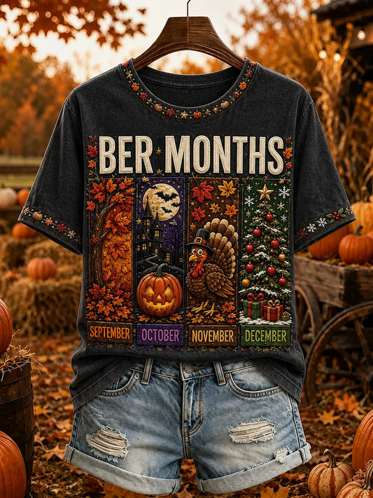 Women's Vintage The Ber Months Are My Favorite Months Print Short-sleeved T-shirt