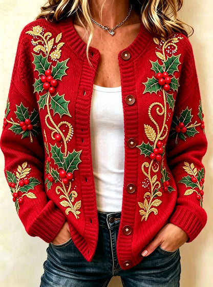 Women's Christmas Printed Knit Cardigan