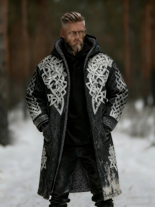 Men's Viking Dark Celtic Vintage Distressed Fleece-Lined Hooded Jacket