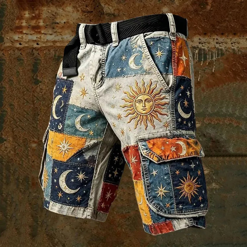Men's Industrial Background Cosmic Patch Print Cargo Shorts