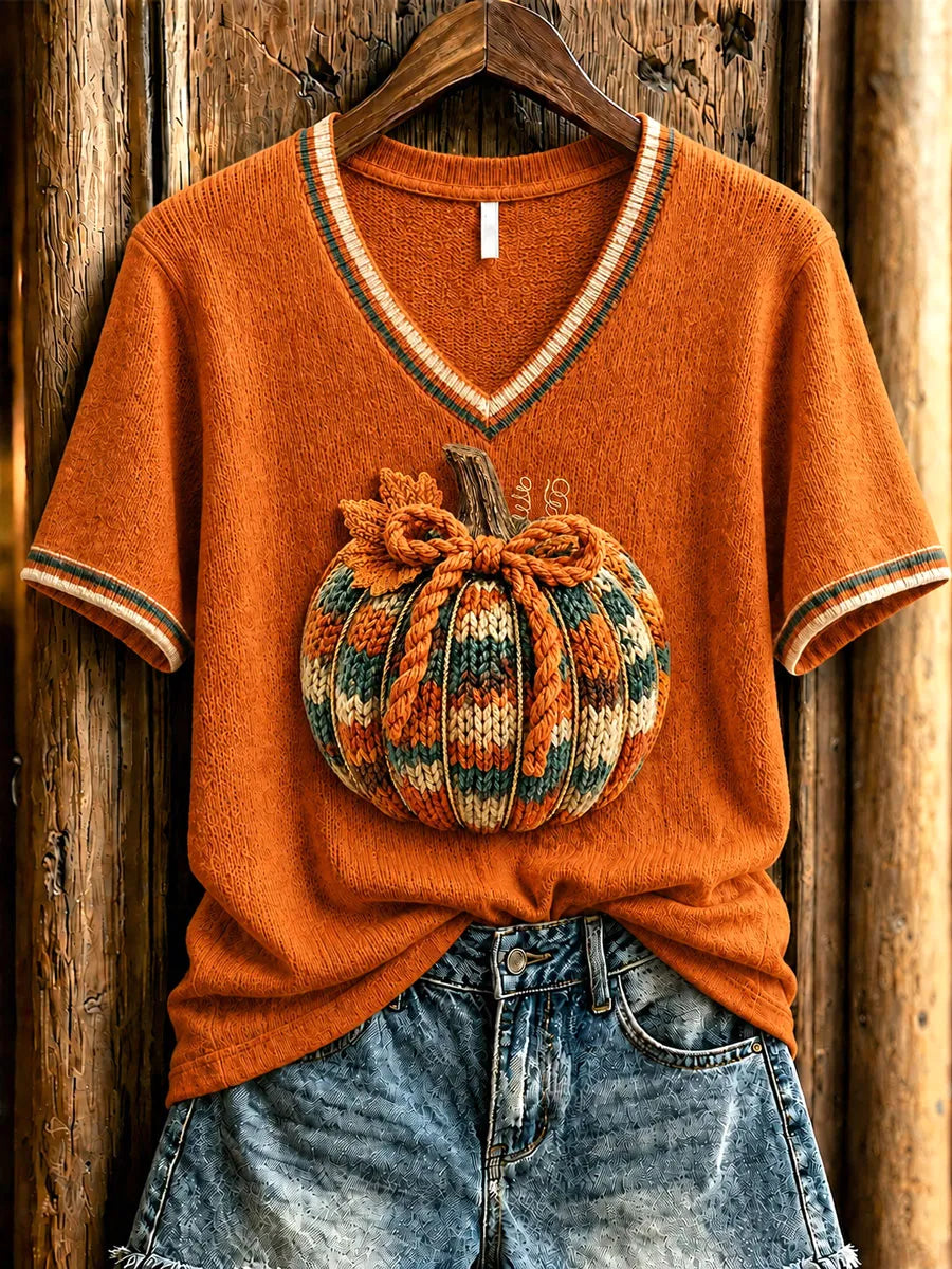 Women's Fall Pumpkin Print Casual T-Shirt