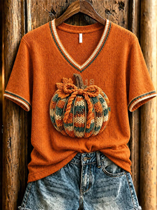 Women's Fall Pumpkin Print Casual T-Shirt