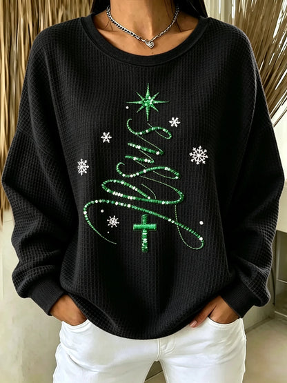 Women's Christmas Faith Print Casual Waffle Long-Sleeve Top