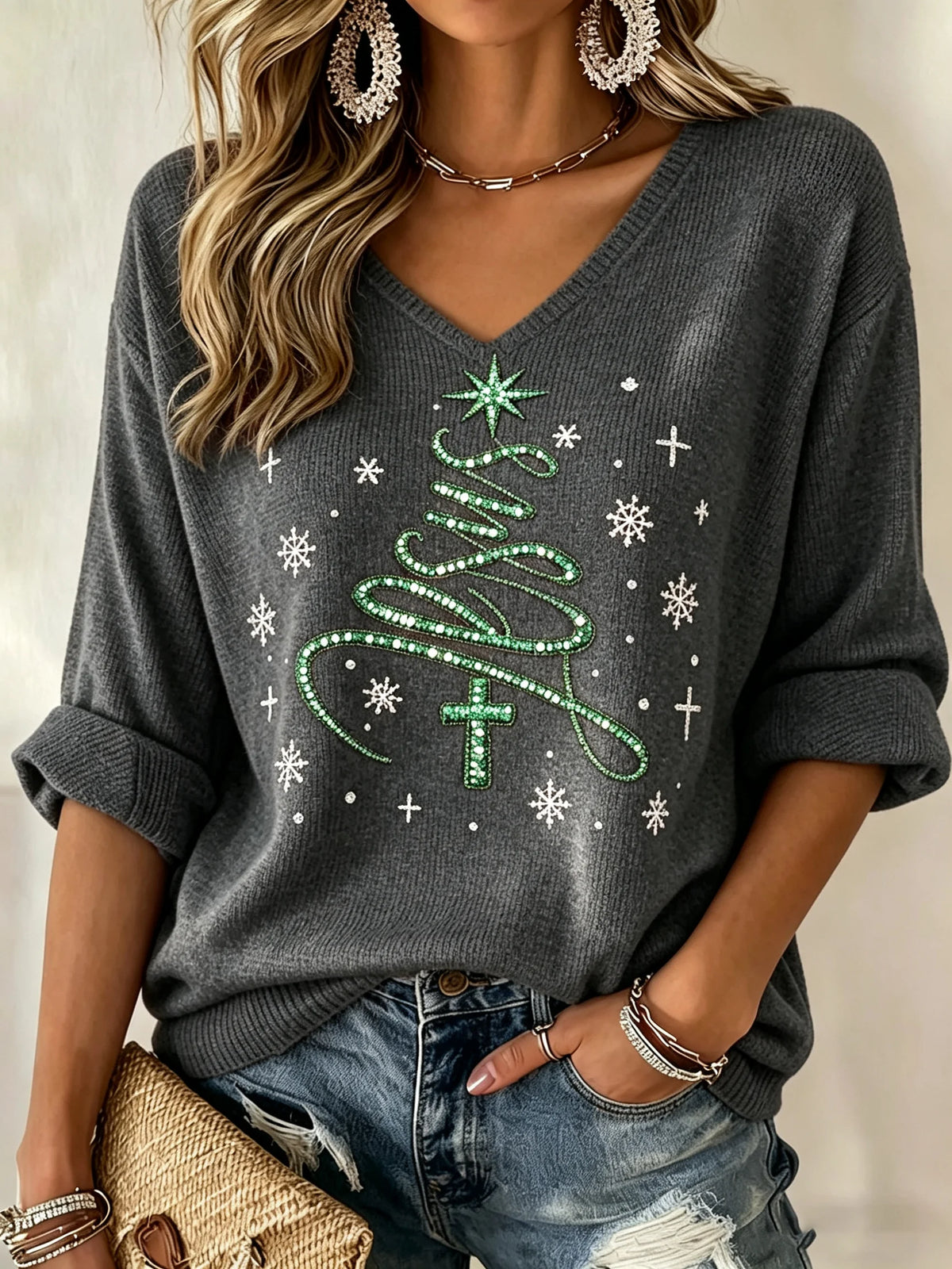 Women's Casual Printed Waffle Top
