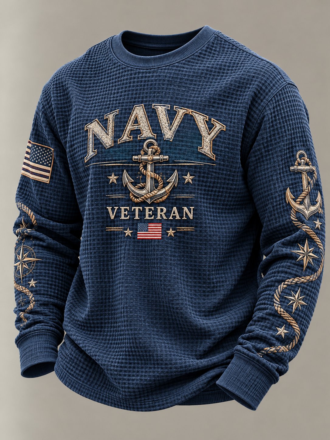 Men's U.S. Veteran Print Waffle Long Sleeve T-Shirt