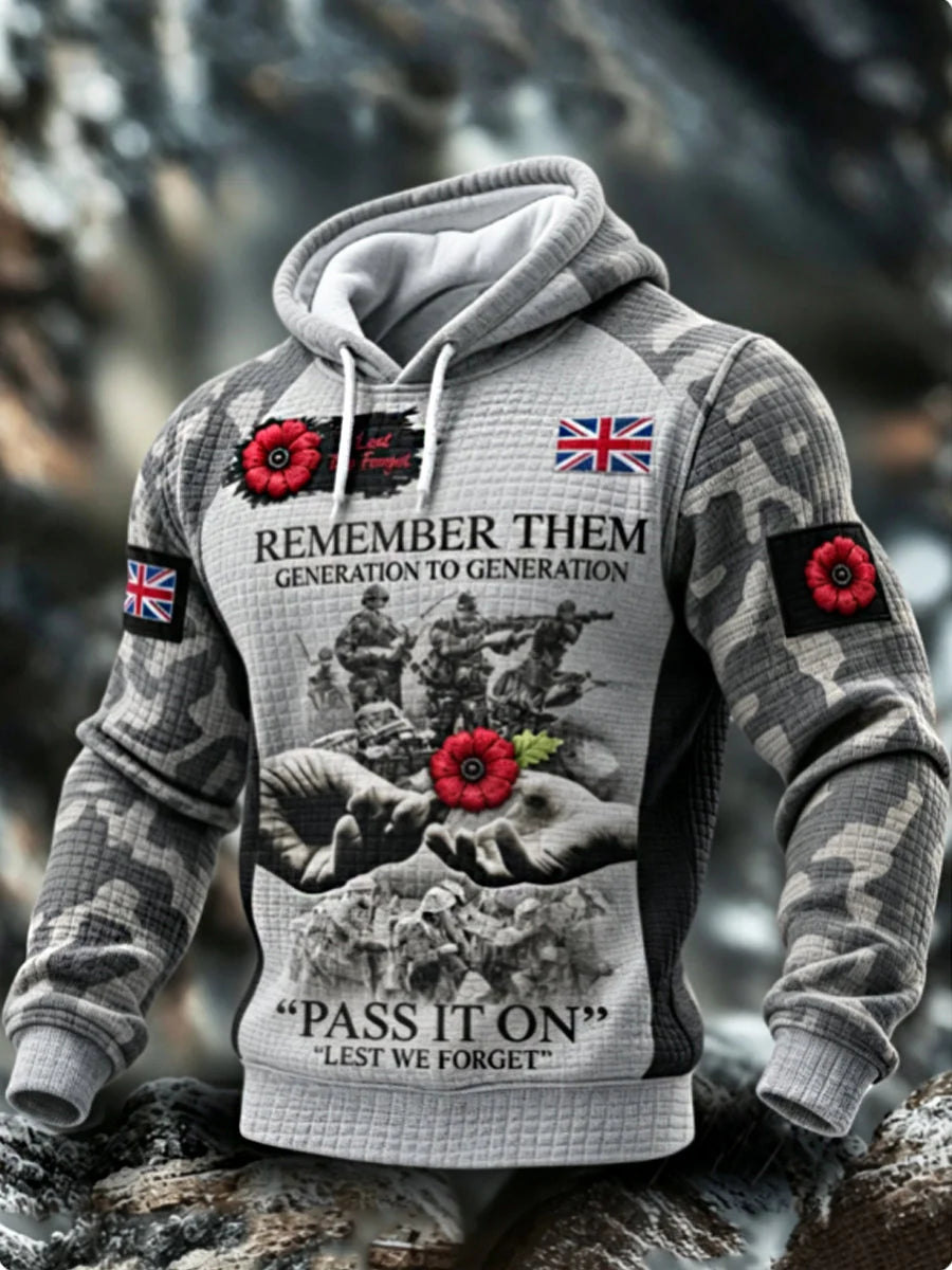 Men's Remembrance Day Lest We Forget  Checkered Cotton Hoodie