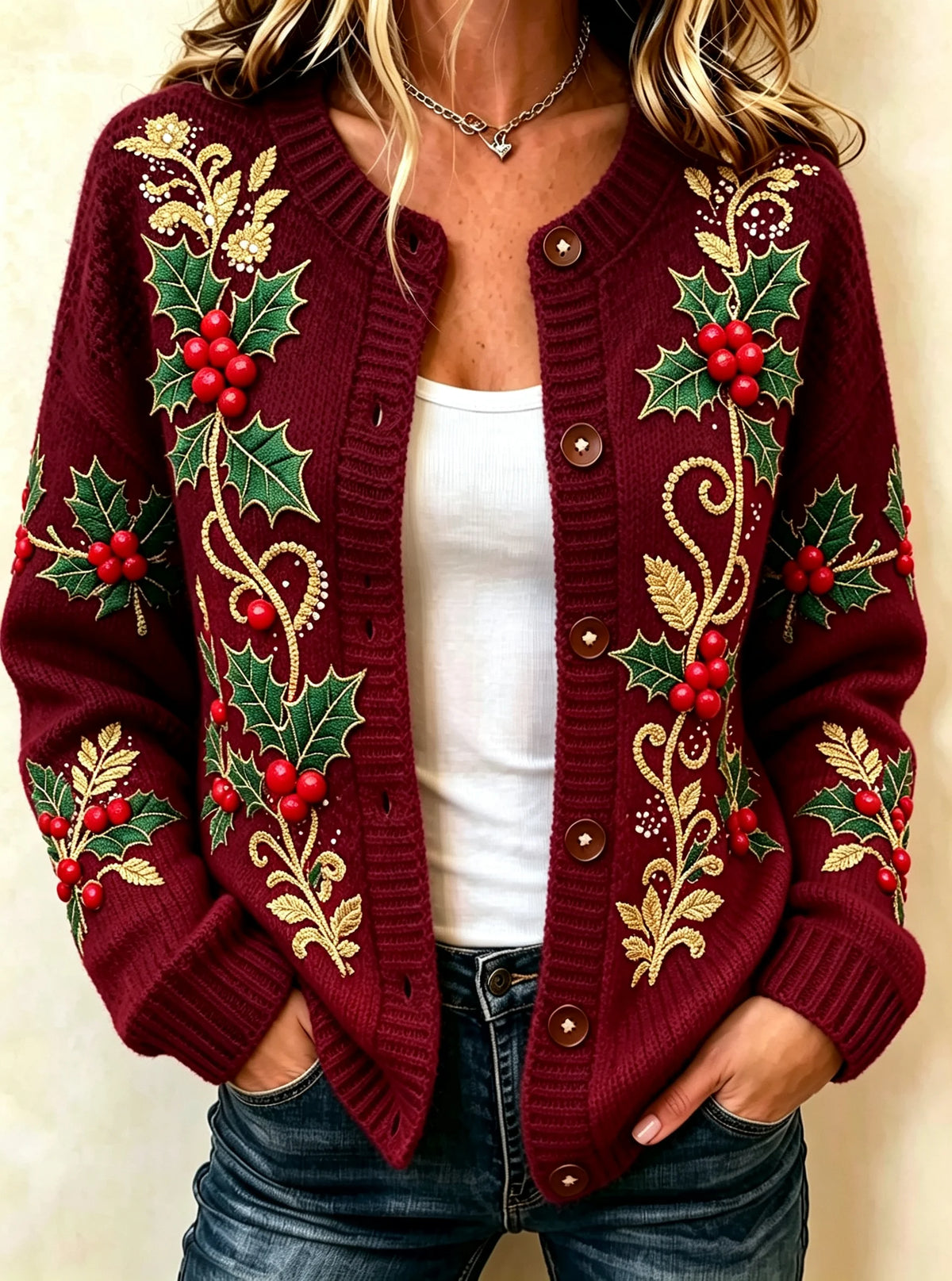 Women's Christmas Printed Knit Cardigan