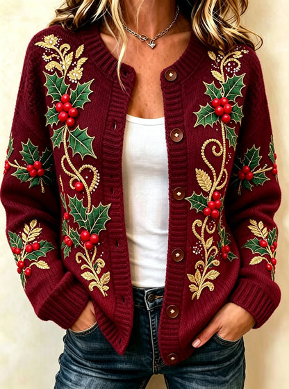 Women's Christmas Printed Knit Cardigan