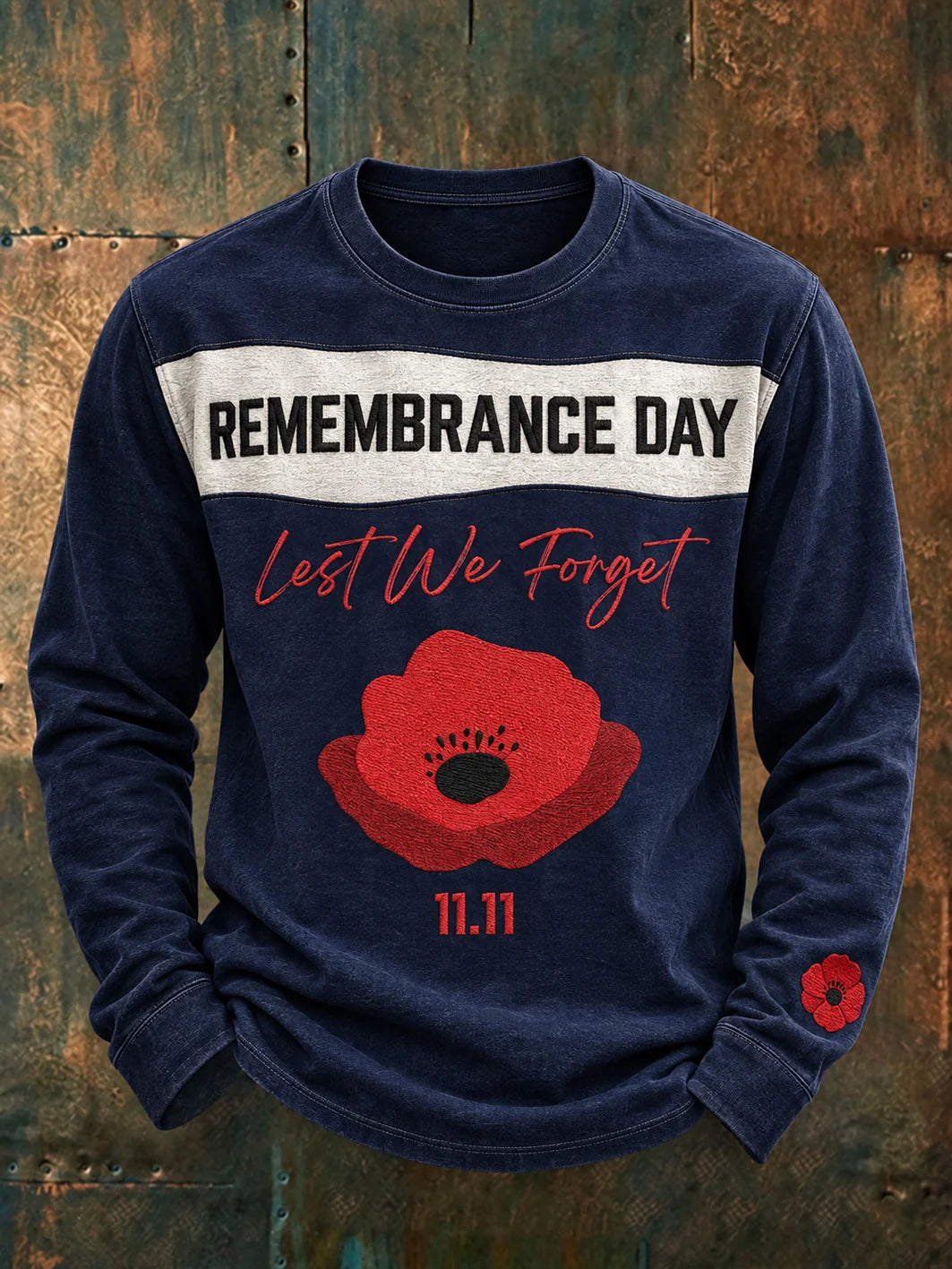 Men's Last We Forget Slogan Papaver Rhoeas Pattern Printed Causal Long Sleeve  T-shirt