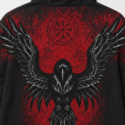 Viking Raven And Vegvisir Graphic Hooded Coat