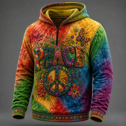 Men's Peace Butterfly Rainbow Bloom Gradient Print Zipper Hoodies