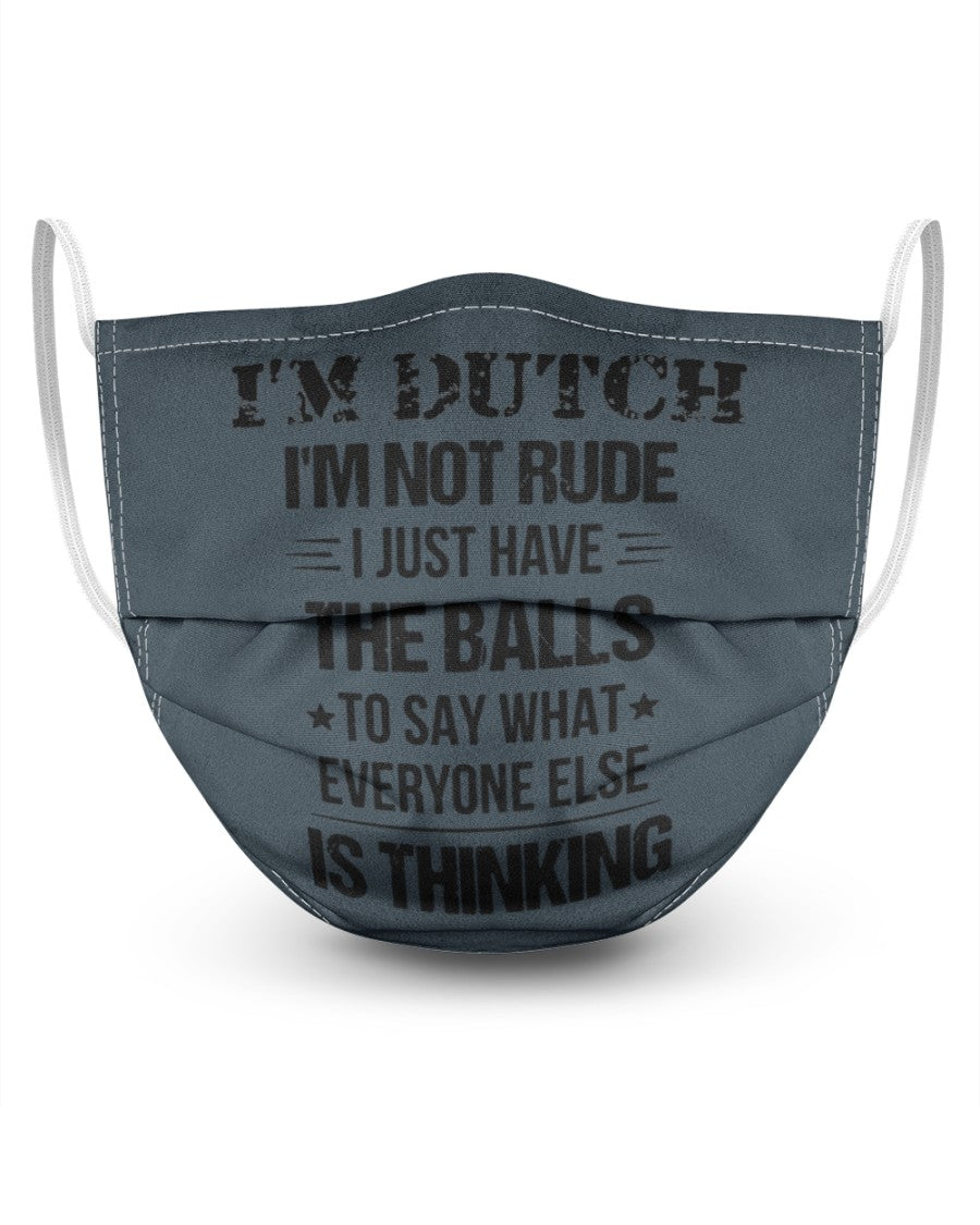 I'M NOT RUDE I'M DUTCH - 3 Layer Face Mask - Single - Charcoal Grey - Front